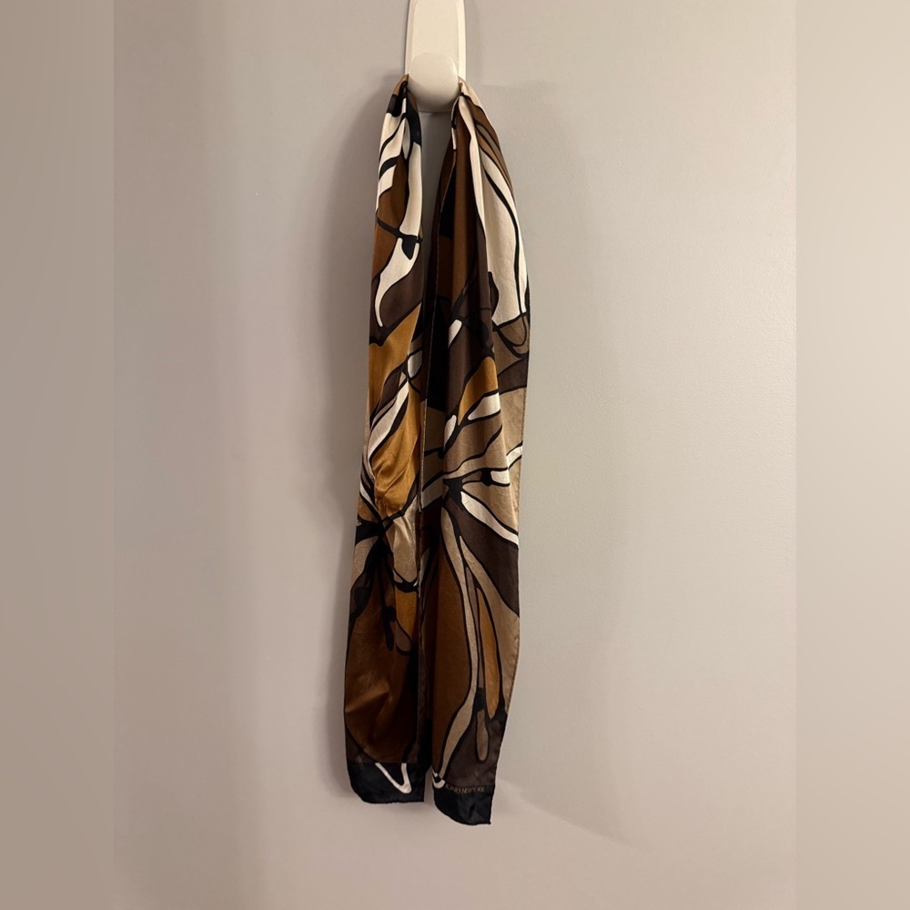Jones New York Brown Abstract Silk Scarf